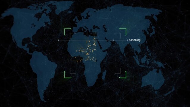 Global Surveillance System scanning Africa on a World Map