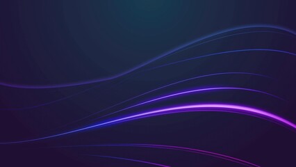 Abstract background with glowing purple and blue curved lines flowing on dark background © Evgeny