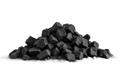 Fototapeta premium Pile of Black Coal Pieces on Black Background for Mining and Industry Use in Stock Photography