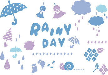 かわいい梅雨のイラスト素材セット