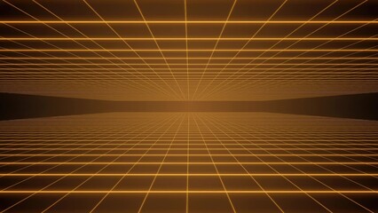 Glowing orange grid creating perspective on dark background