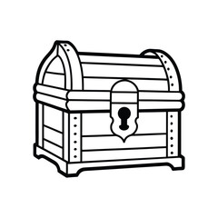 Line art drawing of an antique wooden chest with metal reinforcements and a large keyhole vector illustration.eps