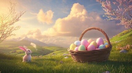 Happy Easter day with Colorful Easter eggs,Spring holiday,Happy easter eggs,festive clip art,Happy Easter greeting card, poster, banner template,april festive concept.