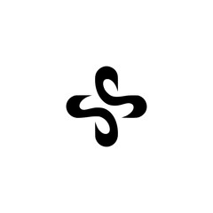 Obraz premium Modern Abstract Cross Logo with Swoosh Shapes on White Background