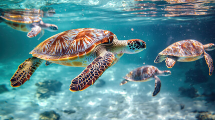 Sea turtle swimming peacefully in clear ocean water