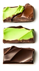 Dubai Chocolate Kunafa Pistachio on white background,Dubai Chocolate bar with green kadayif and pistachio spread,popular and viral chocolate 2024,space for text.