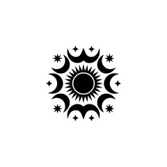 Celestial Mandala: Sun, Moons, and Stars Minimalist Icon