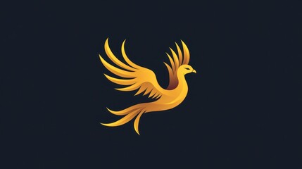 Obraz premium Golden bird in flight, abstract design, logo concept