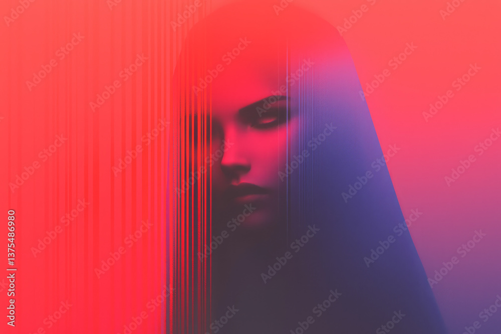 Aufkleber A high-concept sculpture of a goddess partially obscured by shifting data patterns, her face