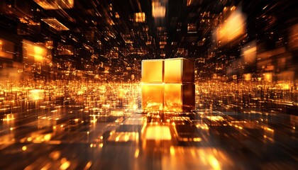 Golden Digital Cubes: Futuristic Technology