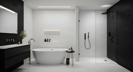 スタイリッシュなモノクロ空間 清潔感漂うモダンバスルーム