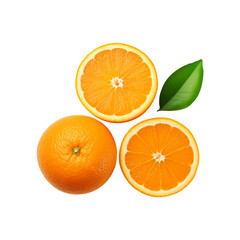 Fototapeta premium Whole and sliced orange fruit with green leaf on transparent background