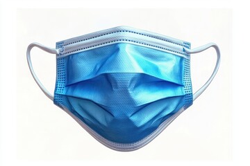 Hyper-realistic blue surgical mask on white background for protection against viruses and diseases