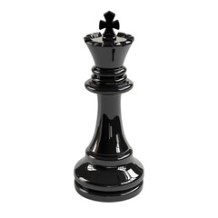 Isolated close up of a glossy black queen chess piece on a black background with studio lighting