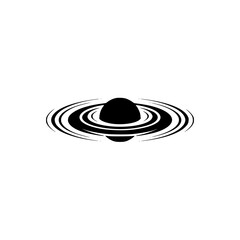 Minimalist Planet and Rings Icon, Black and White, Space Design