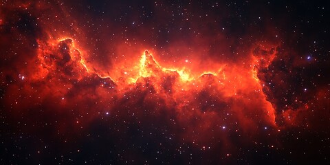 Fototapeta premium Fiery Red Cosmic Nebula with Glowing Stars for Space-Themed Art, Sci-Fi Designs, or Celestial Wallpapers