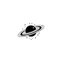 Minimalist Planet Icon with Stars - Black & White Space Illustration