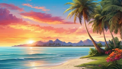 A serene beach scene featuring a tall,