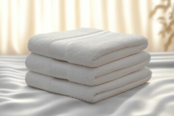 Neatly Folded Soft White Towels Stacked on a Clean White Background