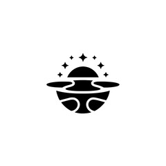 Minimalist Space Logo: Planet & Stars - Black Icon on White