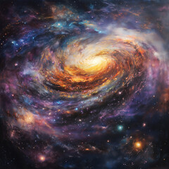 Fototapeta premium Stunning depiction of a colorful galaxy with planets and glowing nebulae – a vivid and imaginative outer space scene.