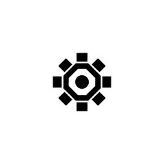Geometric Black Gear Icon on White Background