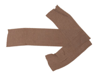 Isolated arrow made from brown bactericidal plaster on white background, copy space