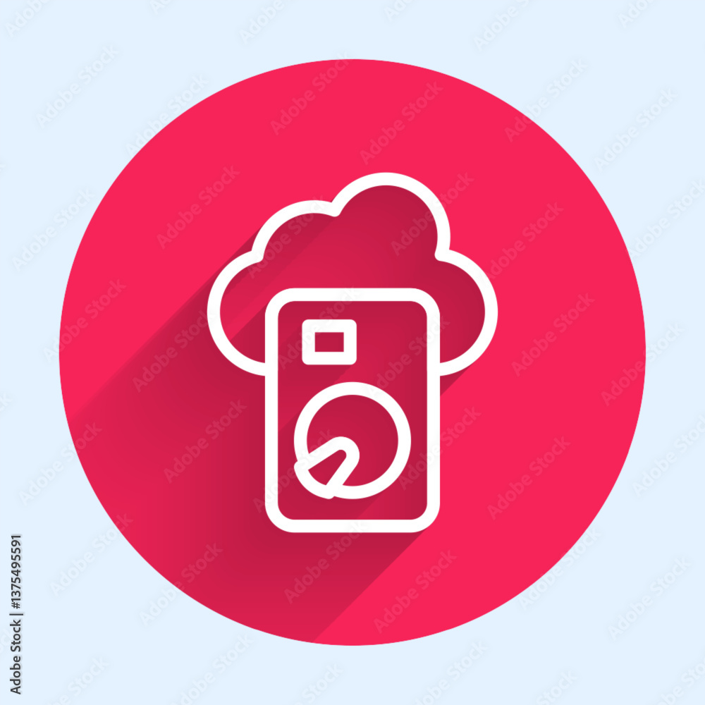 Aufkleber white line cloud database icon isolated with long shadow background. cloud computing concept. digita