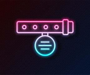 Glowing neon line Collar with name tag icon isolated on black background. Simple supplies for domestic animal. Cat and dog care. Pet chains. Vector