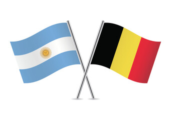 Argentina and Belgium crossed flags. Argentinian and Belgian flags on a white background. Vector icon set. Vector illustration.