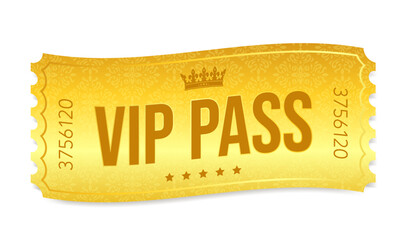 gold vip event pass on white background