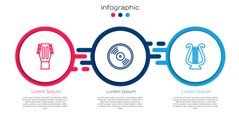 Set line Guitar, Vinyl disk and Ancient lyre. Business infographic template. Vector © Vadim
