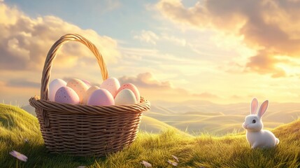 Happy Easter day with Colorful Easter eggs,Spring holiday,Happy easter eggs,festive clip art,Happy Easter greeting card, poster, banner template,april festive concept.