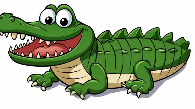 Cartoon crocodile with a cheerful expression and a playful pose on a white background