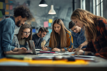 business professionals working on a project as a team in the office for work	