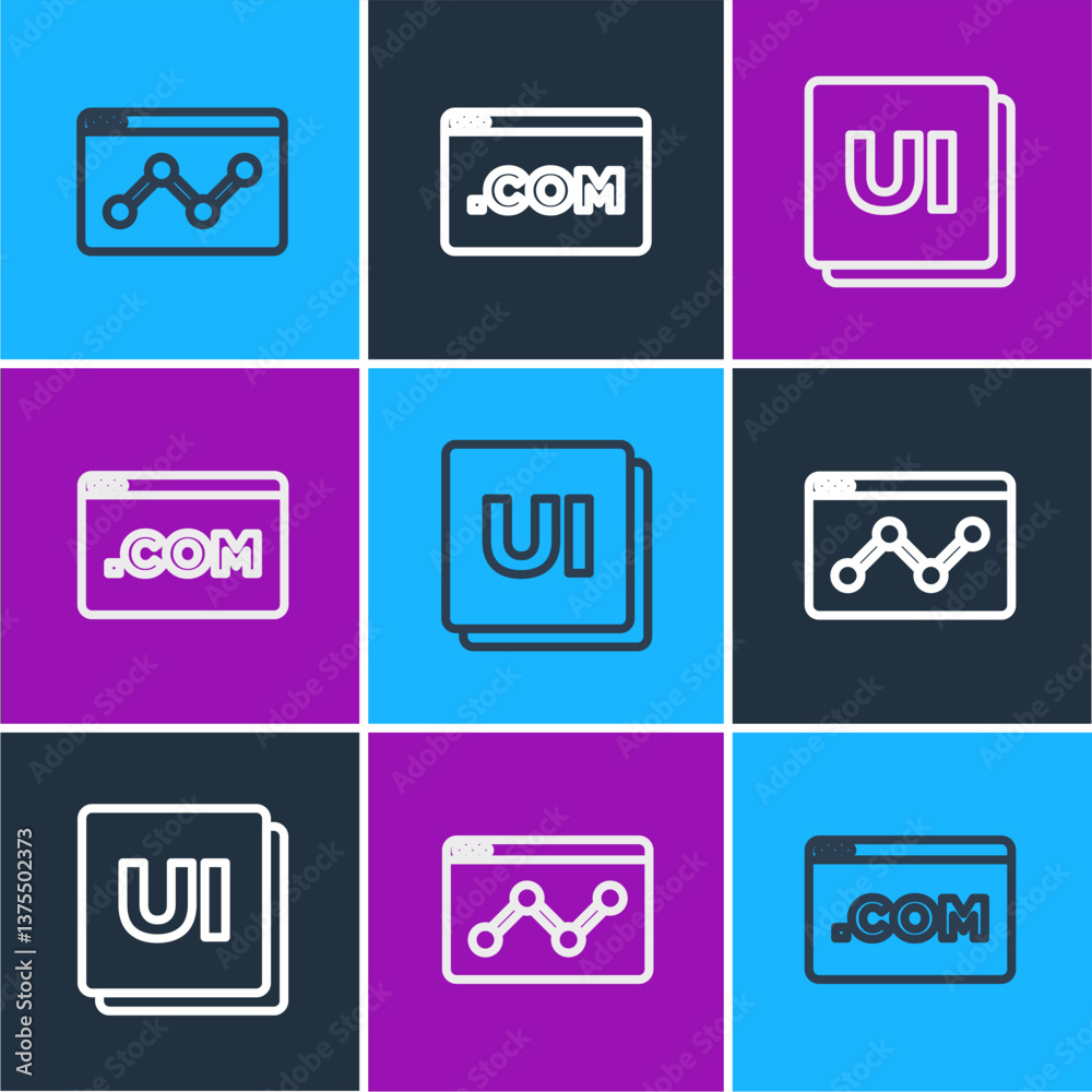 Wall mural set line website statistic, ui or ux design and icon. vector