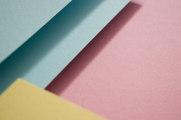 Blue, yellow and pink pastel 3d background, copy negative space