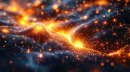 Naklejka premium Bright orange and blue abstract background representing quantum computing data networks and connections
