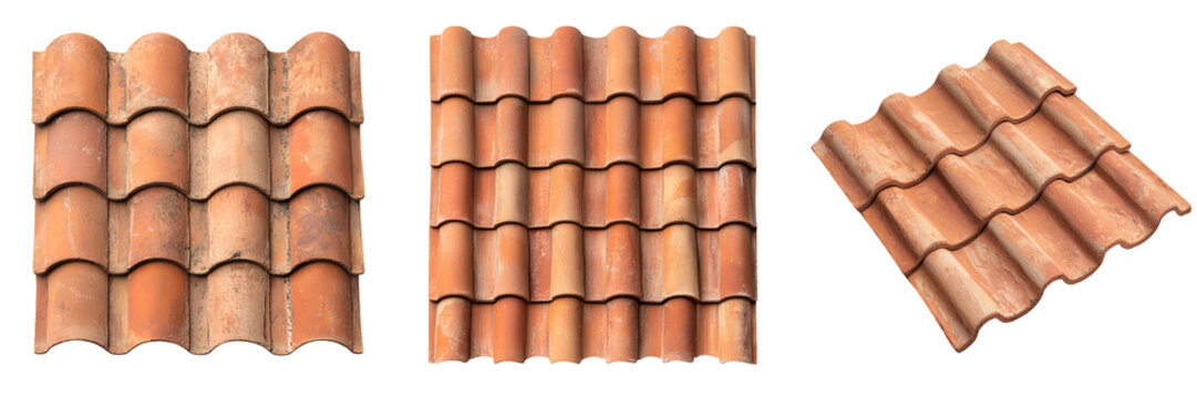 A close up view of rows of classic orange terracotta roof tiles arranged in a repeating geometric pattern creating a textured rustic architectural background