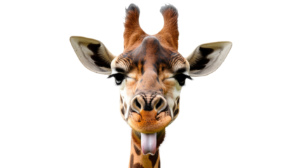 Whimsical Giraffe Portrait: A close-up view of a giraffe, its expressive face and long tongue, captured in a captivating pose, offers a playful glimpse into the wild.