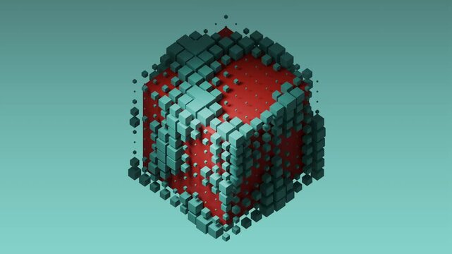 Expanding blocks create a detailed pattern surrounding the cube
