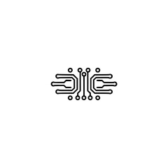 Minimalist Circuit Board Icon on White Background