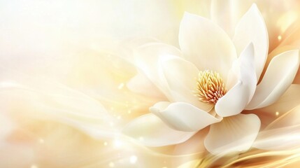 Obraz premium A white magnolia flower in soft sunlight, blurred background perfect for text.