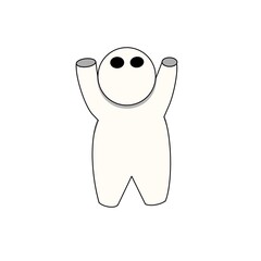 This illustration shows a white character raising his hands.