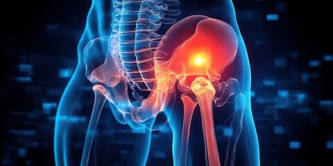 3D Human Hip Joint Anatomy Illustration X-Ray Style Pain Inflammation Pelvis Joint Injury