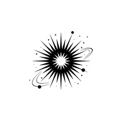 Celestial Burst Icon: Star, Planets, and Minimalist Design