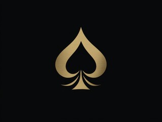 Fototapeta premium A sleek, golden spade symbol on a black background, representing elegance and sophistication, often associated with playing cards.
