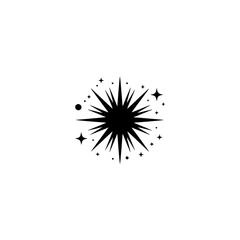 Obraz premium Abstract Black Starburst with Stars on White Background - Minimalist Design