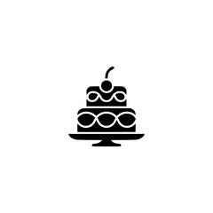 Minimalist Black Cake Icon on White: Anniversary, Celebration Concept