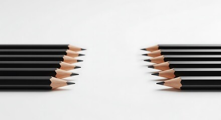Fototapeta premium Arrangement of Graphite Pencils Showing Separation on a Clean White Surface